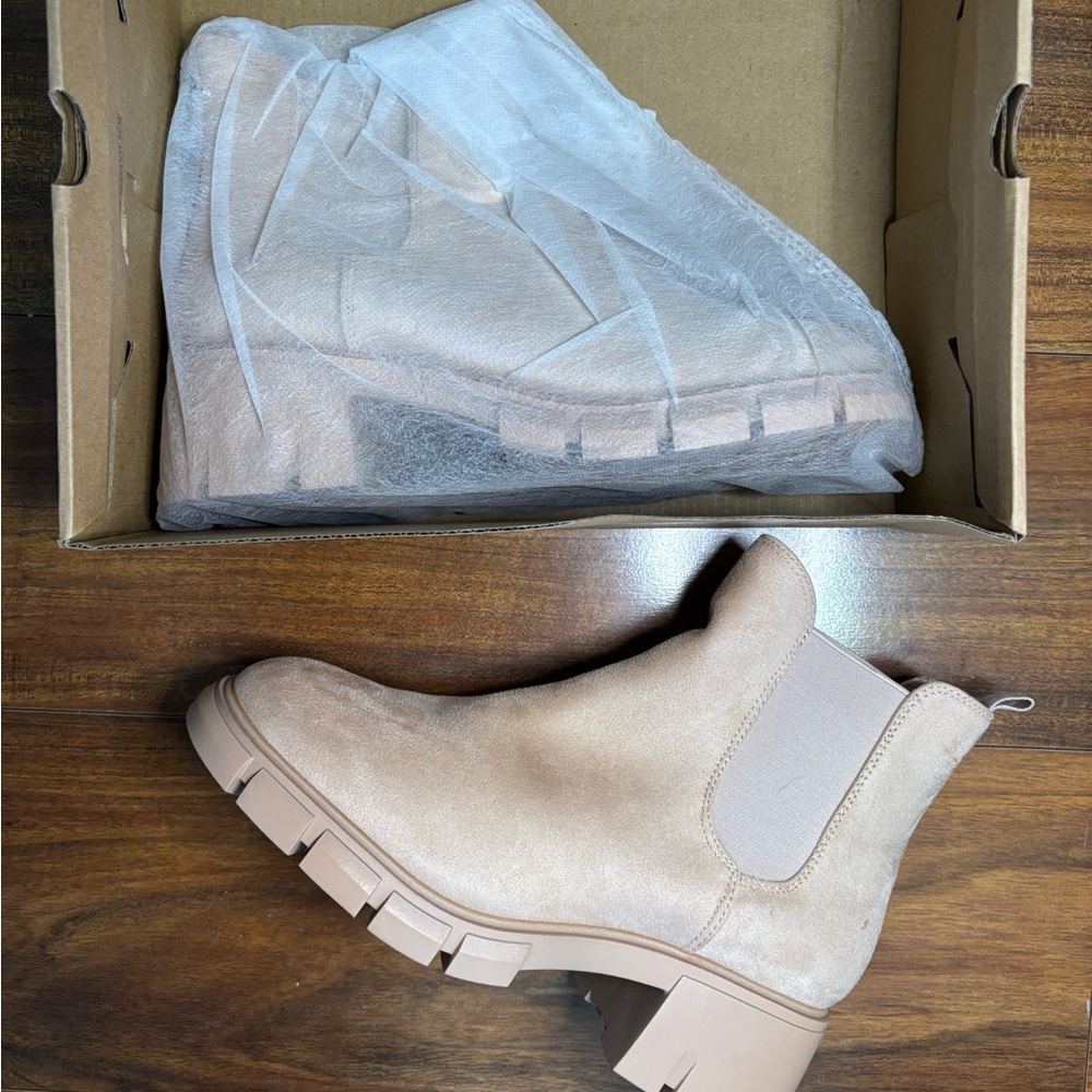 Nude Suede Chelsea Ankle Boots - Picture 6 of 6
